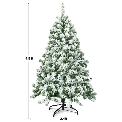 Topbuy 4.5FT Artificial Hinged Christmas Pines Tree Snow Flocked Decoration Tree
