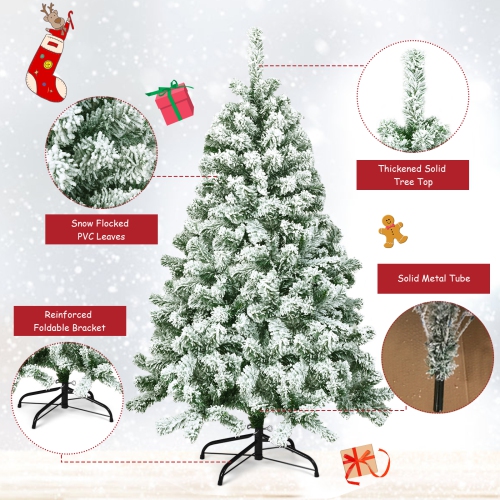 Topbuy 4.5FT Artificial Hinged Christmas Pines Tree Snow Flocked Decoration Tree