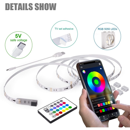 Bande de rétroéclairage LED pour TV - 2 m - USB - Pour TV de 32 à 60 pouces - Contrôle par application -16 millions de couleurs - Lumières LED RVB