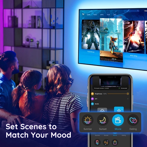 Bande de rétroéclairage LED pour TV - 2 m - USB - Pour TV de 32 à 60 pouces - Contrôle par application -16 millions de couleurs - Lumières LED RVB