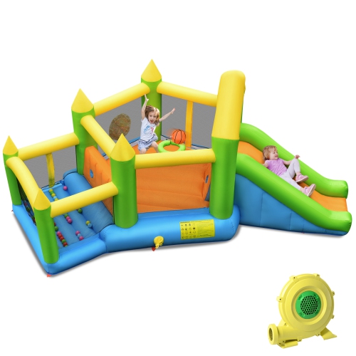 Topbuy Inflatable Bounce House Kids Jumper Castle Playhouse with Slide 750W Blower
