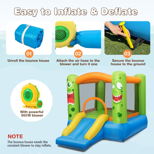 Topbuy Inflatable Bounce House Jumping Castle Kids Playhouse w/ Slider and 480W Blower