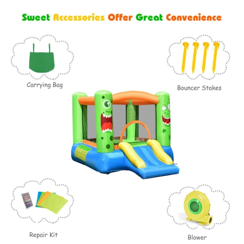 Topbuy Inflatable Bounce House Jumping Castle Kids Playhouse w/ Slider and 480W Blower