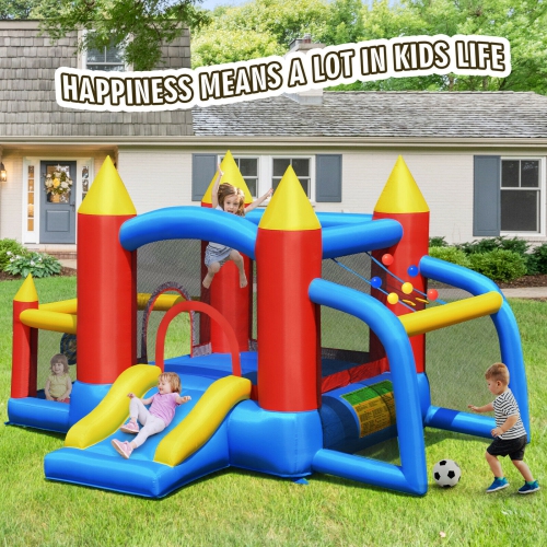 Topbuy Kids Inflatable Bounce House umping Castle with Slide & Soccer Goal