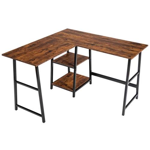 TopBuy – Bureau d’ordinateur en L pour ordinateur de bureau de jeu étudie la table poste de travail pour ordinateur pour le bureau à domicile brun