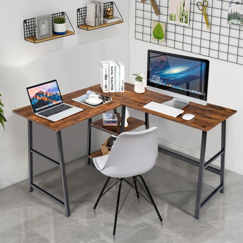 TopBuy – Bureau d’ordinateur en L pour ordinateur de bureau de jeu étudie la table poste de travail pour ordinateur pour le bureau à domicile brun