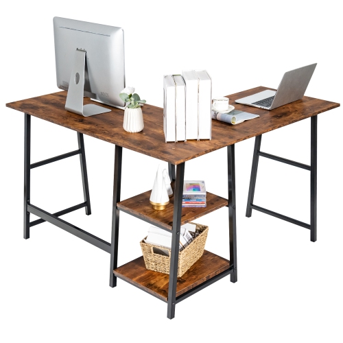 TopBuy – Bureau d’ordinateur en L pour ordinateur de bureau de jeu étudie la table poste de travail pour ordinateur pour le bureau à domicile brun