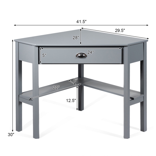 Topbuy Corner Computer Desk Table Wood Workstation Gray