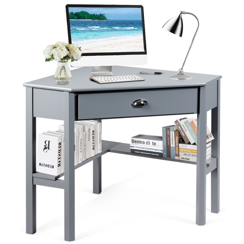 Topbuy Corner Computer Desk Table Wood Workstation Gray