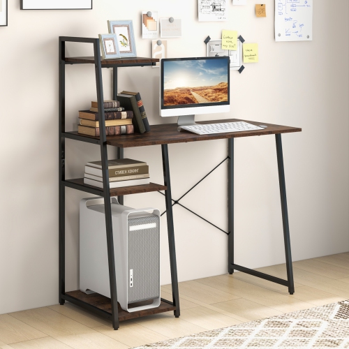 Topbuy Computer Desk w/ 3-tier Storage Shelf Home Office Desk Writing Desk w/ CPU Stand Modern Metal Frame PC Desk