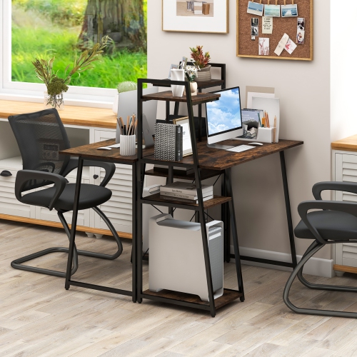 Topbuy Computer Desk w/ 3-tier Storage Shelf Home Office Desk Writing Desk w/ CPU Stand Modern Metal Frame PC Desk