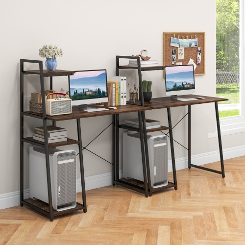 Topbuy Computer Desk w/ 3-tier Storage Shelf Home Office Desk Writing Desk w/ CPU Stand Modern Metal Frame PC Desk