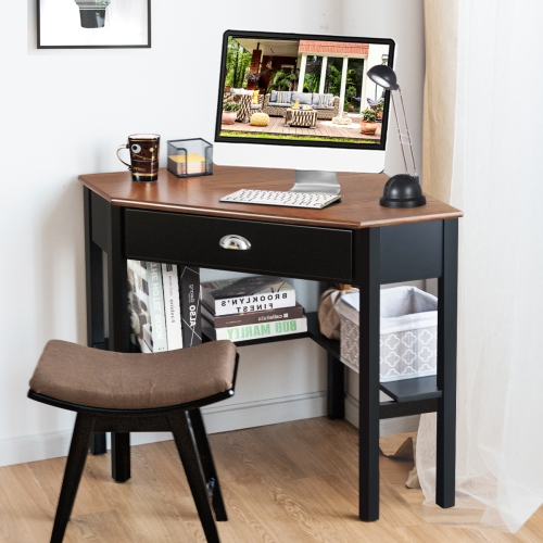 Topbuy Corner Computer Desk Table Wood Workstation Brown& Black