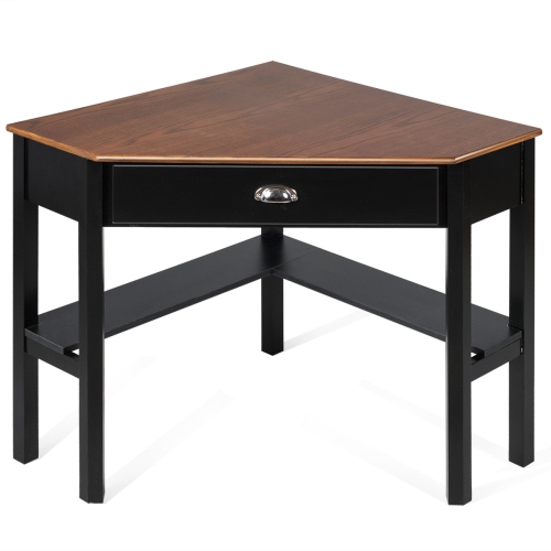 Topbuy Corner Computer Desk Table Wood Workstation Brown& Black