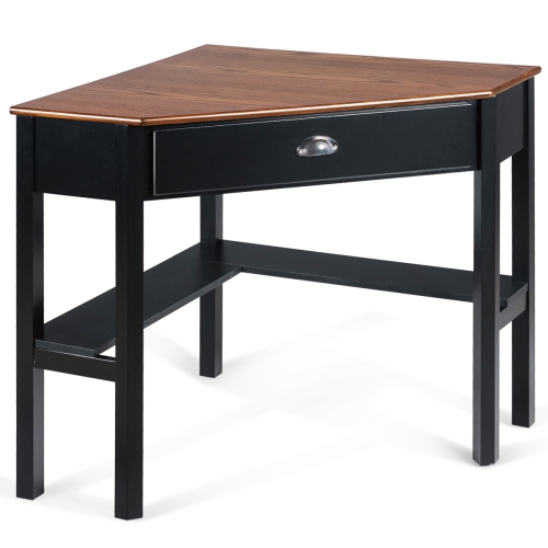 Topbuy Corner Computer Desk Table Wood Workstation Brown& Black