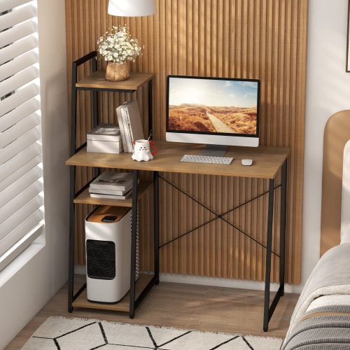 Topbuy Computer Desk with 3-tier Storage Shelf Home Office Desk Writing Desk with CPU Stand Natural & Black