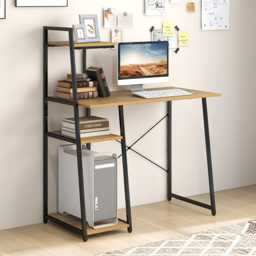 Topbuy Computer Desk with 3-tier Storage Shelf Home Office Desk Writing Desk with CPU Stand Natural & Black