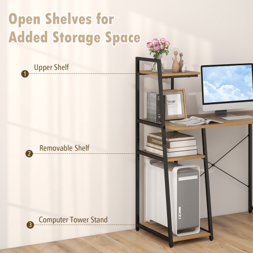 Topbuy Computer Desk with 3-tier Storage Shelf Home Office Desk Writing Desk with CPU Stand Natural & Black