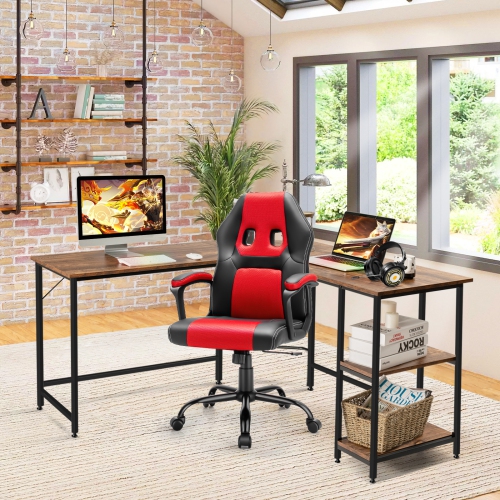 Topbuy L-Shaped Corner Computer Desk Home Office Writing Study Workstation w/Storage Shelves