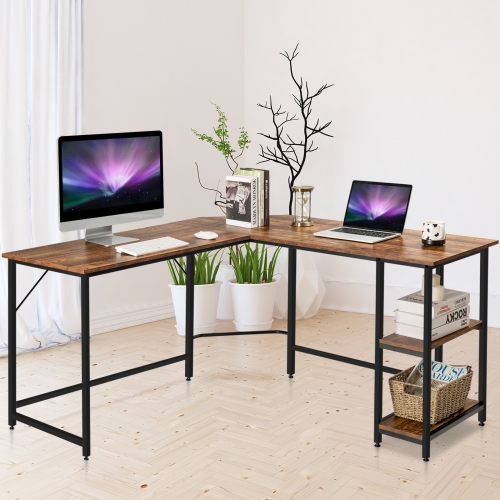 Topbuy L-Shaped Corner Computer Desk Home Office Writing Study Workstation w/Storage Shelves