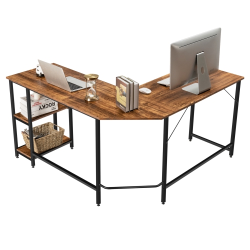 Topbuy L-Shaped Corner Computer Desk Home Office Writing Study Workstation w/Storage Shelves