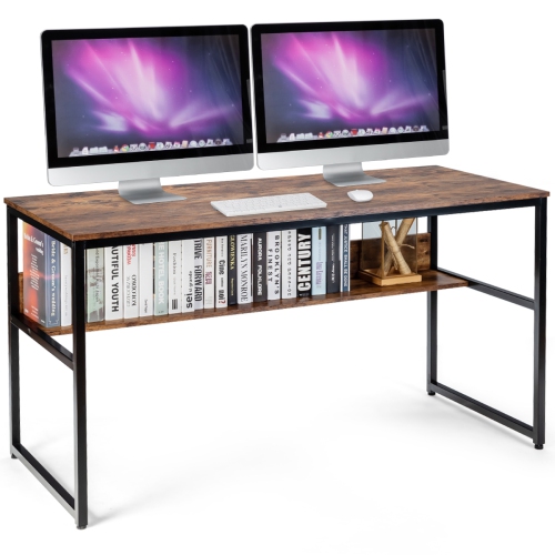 Topbuy 55" Industrial Computer Desk Contemporary Writing Table with Storage Shelf Coffee/Antique/Natural