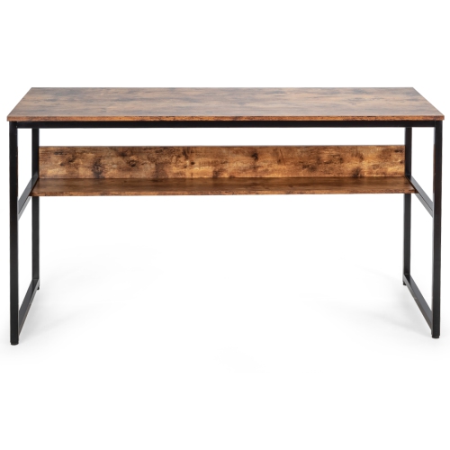 Topbuy 55" Industrial Computer Desk Contemporary Writing Table with Storage Shelf Coffee/Antique/Natural
