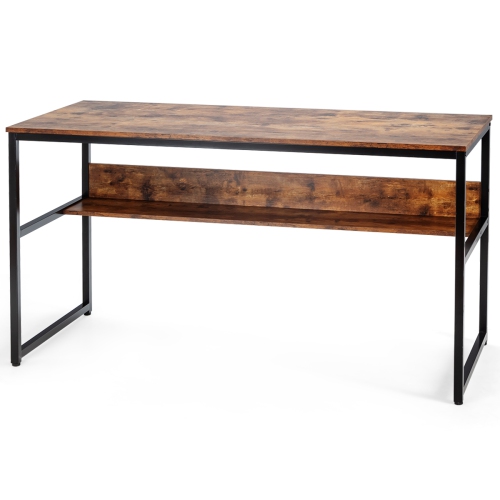 Topbuy 55" Industrial Computer Desk Contemporary Writing Table with Storage Shelf Coffee/Antique/Natural