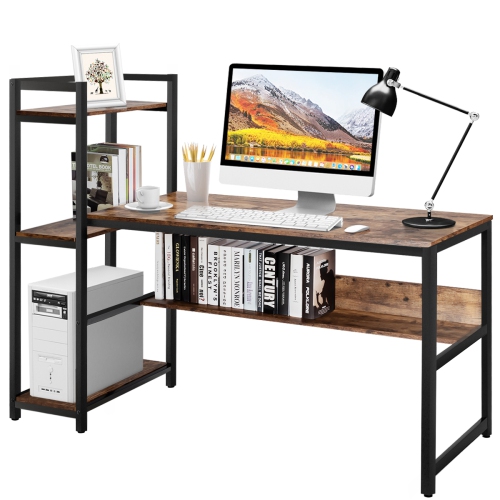 Topbuy Mufti-Functional Computer Desk PC Workstation with 4 Tier Storage Shelves Black/Rustic Brown/Walnut