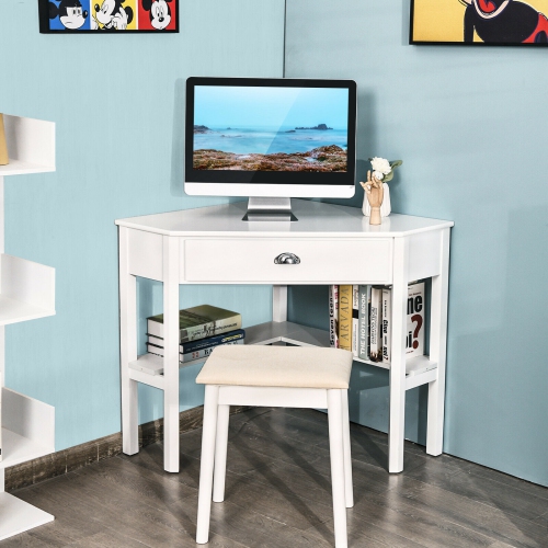 Topbuy Corner Computer DeskTable Wood Workstation BlackWhite