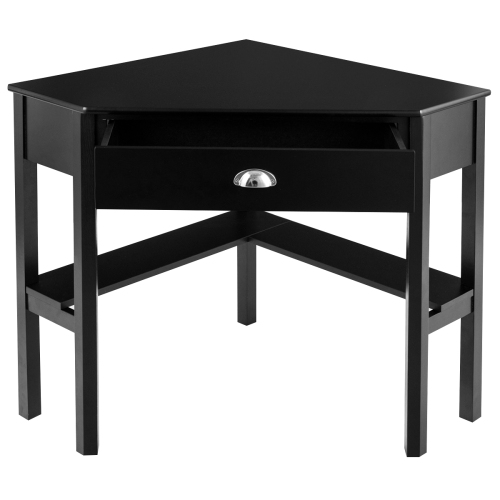 TOPBUY  Corner Computer Desktable Wood Workstation Blackwhite