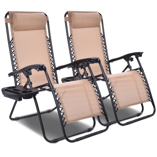 TOPBUY  2PC Zero Gravity Chair Adjustable Recliners Textiliene In Beige