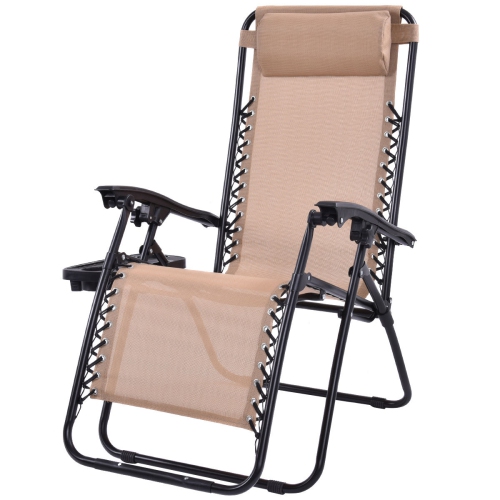 Topbuy 2PC Zero Gravity Chair Adjustable Recliners Textiliene Beige