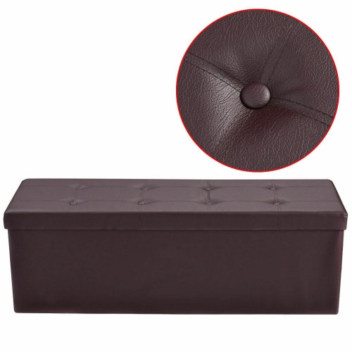 TOPBUY  Large Folding Storage Faux Leather Stool In Brown