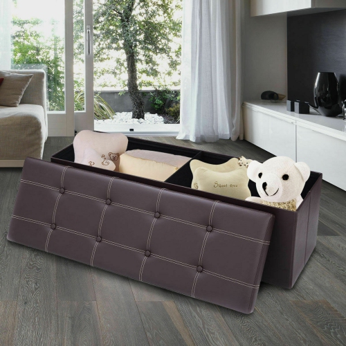 Topbuy Large Folding Storage Faux Leather Stool Brown