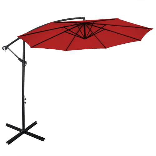 Patiojoy 10ft Patio Offset Umbrella 8 Ribs Cantilever W Crank For Poolside Yard Lawn Garden Gray Red Orange Beige Coffee Navy Best Canada Patiojoy 10ft Patio Offset Umbrella 8, Cantilever Outdoor Beige Umbrella With Lights And Speaker