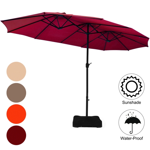 Topbuy 15 Ft Outdoor Double-Sided Patio Umbrella with Base Orange/Tan/Burgundy/Beige