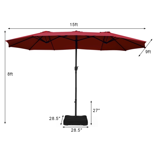 Topbuy 15 Ft Outdoor Double-Sided Patio Umbrella with Base Orange/Tan/Burgundy/Beige
