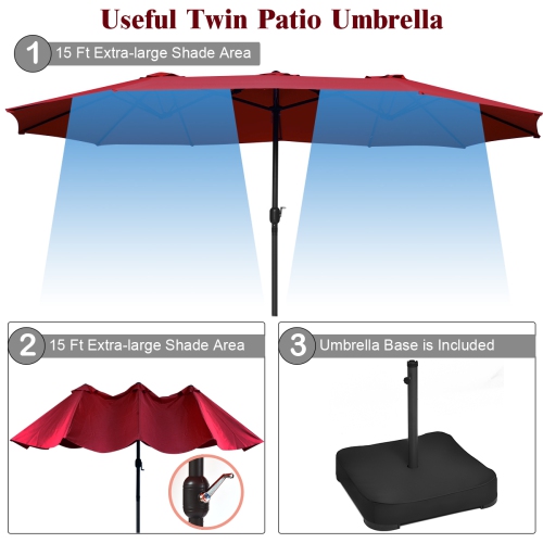 Topbuy 15 Ft Outdoor Double-Sided Patio Umbrella with Base Orange/Tan/Burgundy/Beige