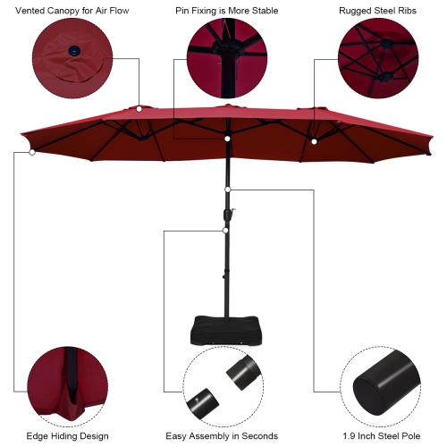 Topbuy 15 Ft Outdoor Double-Sided Patio Umbrella with Base Orange/Tan/Burgundy/Beige
