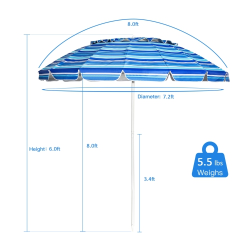 Patiojoy 8 FT Patio Beach Umbrella Sun Shelter w/Sand Anchor & Tilt Air Vent for Garden Beach Backyard Navy
