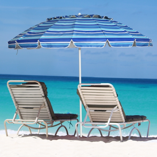 Patiojoy 8 FT Patio Beach Umbrella Sun Shelter w/Sand Anchor & Tilt Air Vent for Garden Beach Backyard Navy