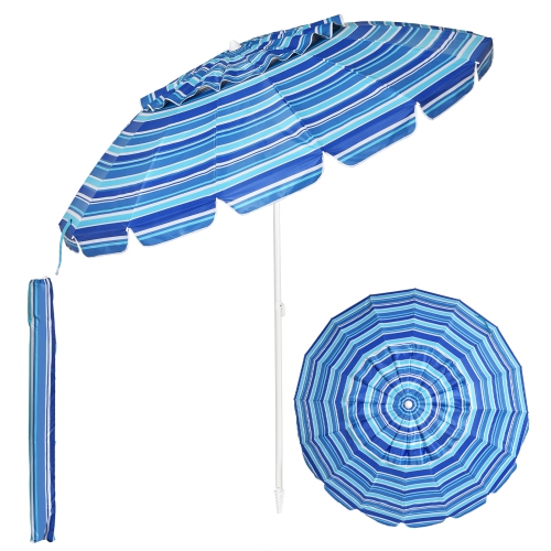 Patiojoy 8 FT Patio Beach Umbrella Sun Shelter w/Sand Anchor & Tilt Air Vent for Garden Beach Backyard Navy