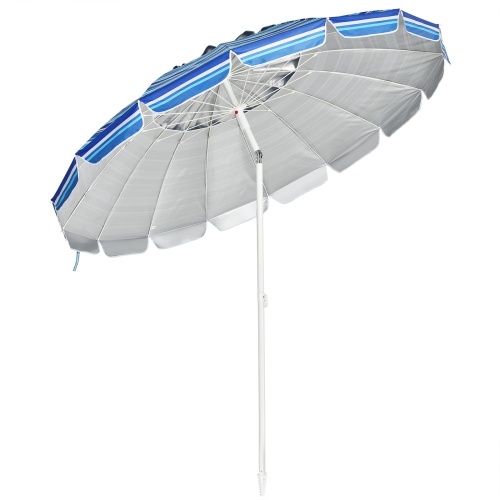 Patiojoy 8 FT Patio Beach Umbrella Sun Shelter w/Sand Anchor & Tilt Air Vent for Garden Beach Backyard Navy