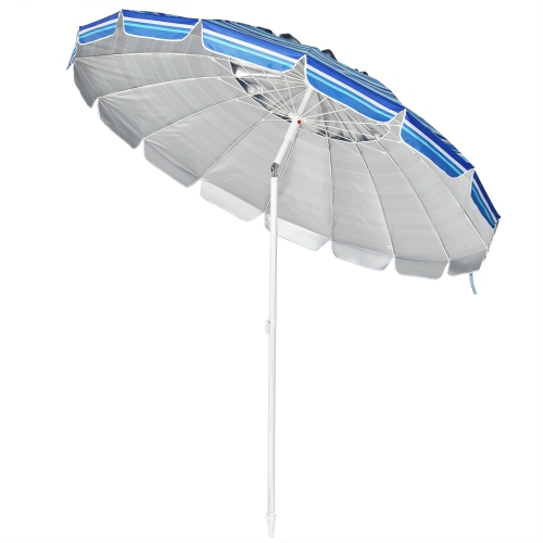Patiojoy 8 FT Patio Beach Umbrella Sun Shelter w/Sand Anchor & Tilt Air Vent for Garden Beach Backyard Navy