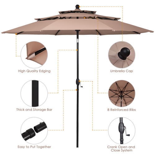 Parasol de patio à inclinaison automatique de TopBuy avec 2 évents beige/bourgogne/Havane/Orange