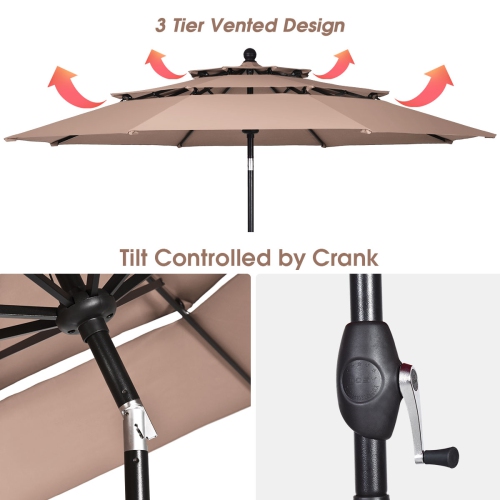 Parasol de patio à inclinaison automatique de TopBuy avec 2 évents beige/bourgogne/Havane/Orange