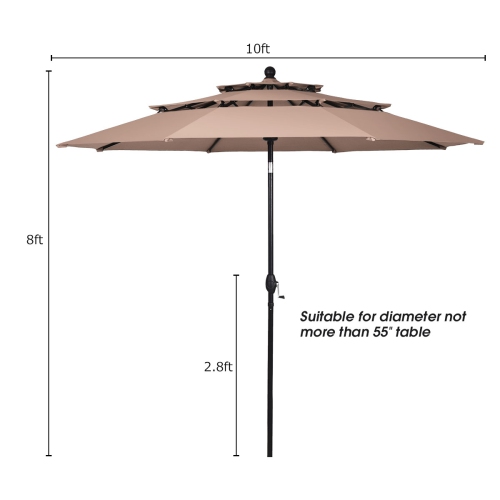 Parasol de patio à inclinaison automatique de TopBuy avec 2 évents beige/bourgogne/Havane/Orange