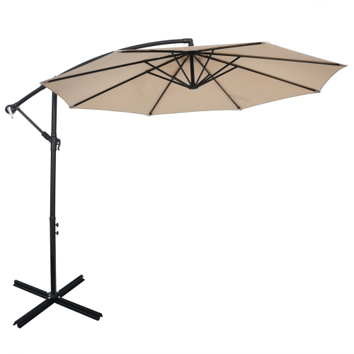 Patiojoy 10FT Patio Offset Umbrella 8 Ribs Cantilever Umbrella w/Crank for Poolside Yard Lawn Garden Gray/Red/Orange/Beige/Coffee/Navy