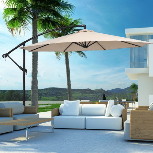 Patiojoy 10FT Patio Offset Umbrella 8 Ribs Cantilever Umbrella w/Crank for Poolside Yard Lawn Garden Gray/Red/Orange/Beige/Coffee/Navy